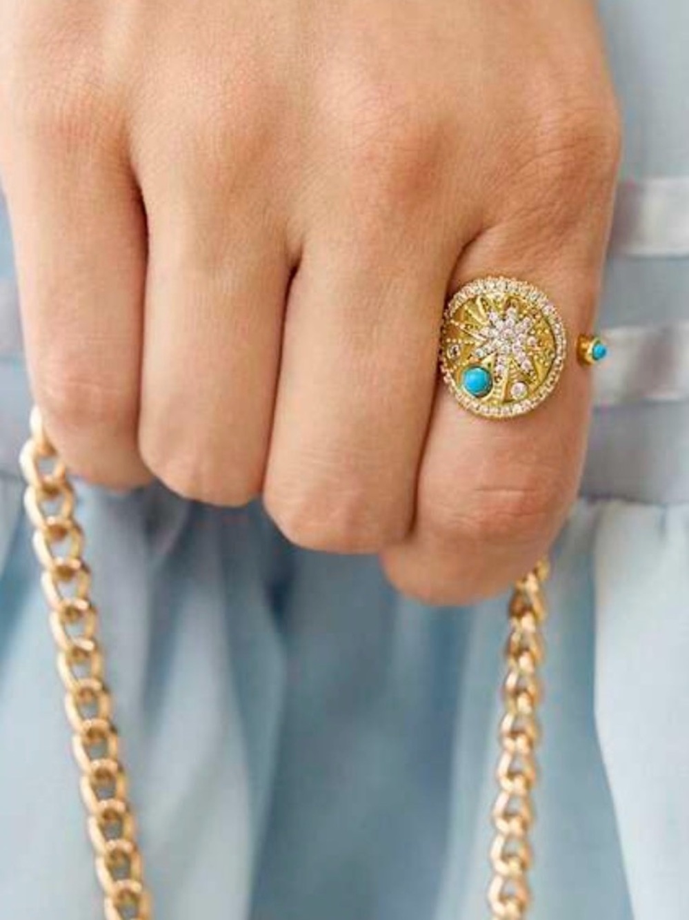 ✨ Celestial Starburst Turquoise Adjustable Statement Ring - Picture 2 of 4